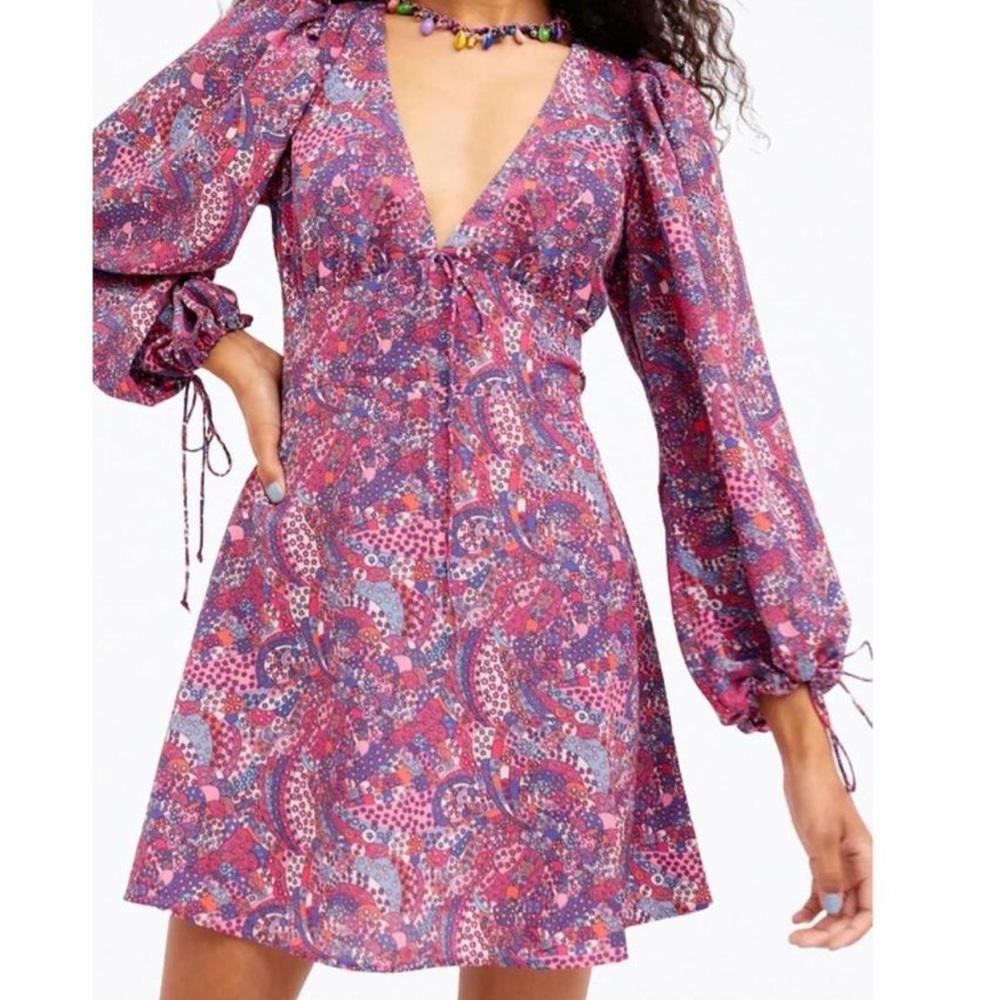 Tonya Open-Back Long Sleeve Mini Dress In Purple